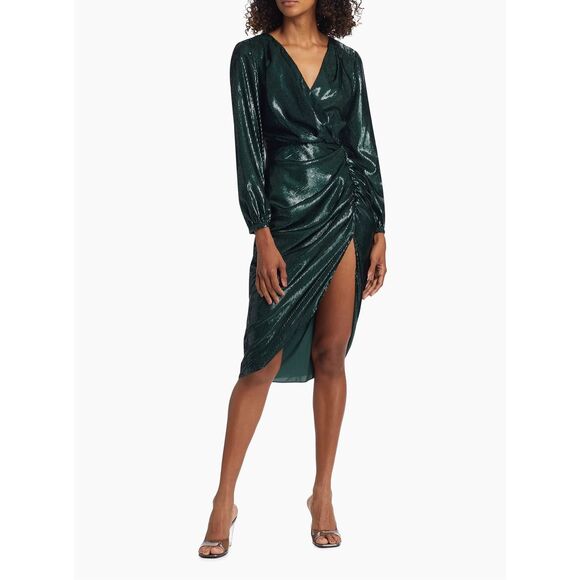 Amanda Uprichard Roma Metallic Long-Sleeve Midi-Dress Size L $295 - Picture 1 of 11